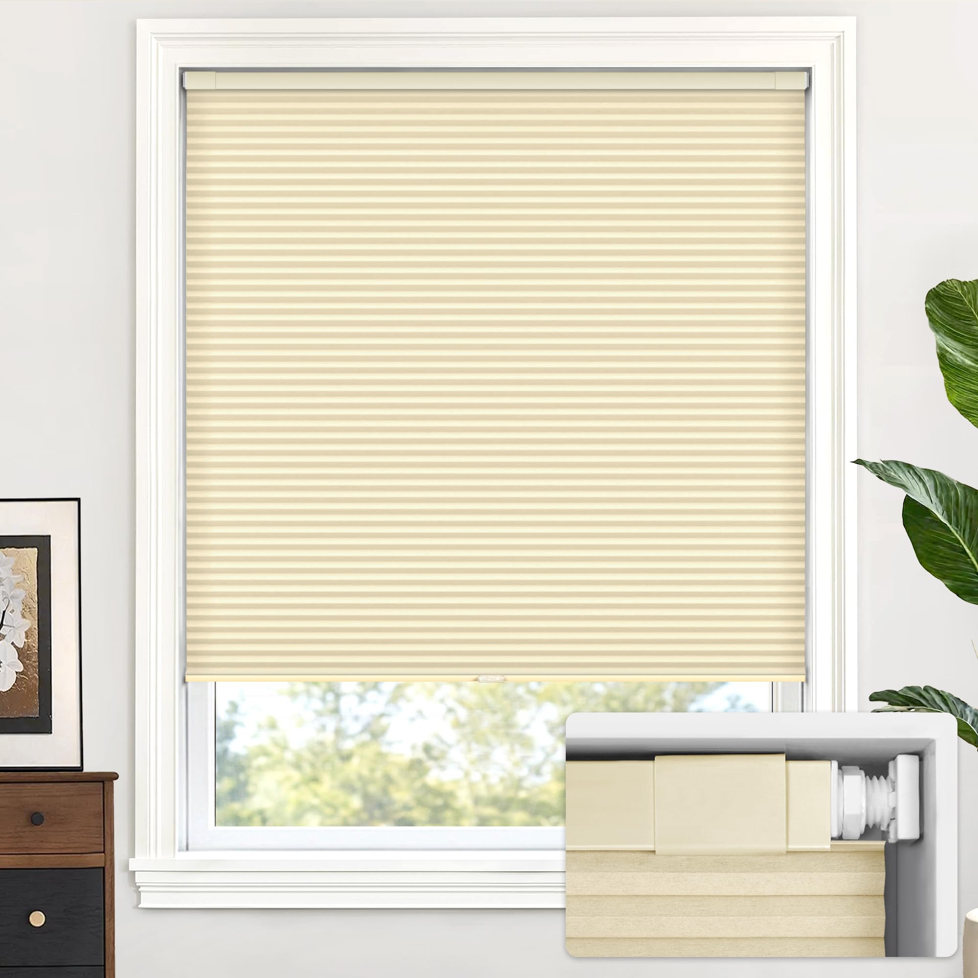 LazBlinds Cordless Cellular Shades No Tools No Drill Light Filtering Cellular Blinds for Window Size 31'' W x 64'' H, Alabaster โ image 1