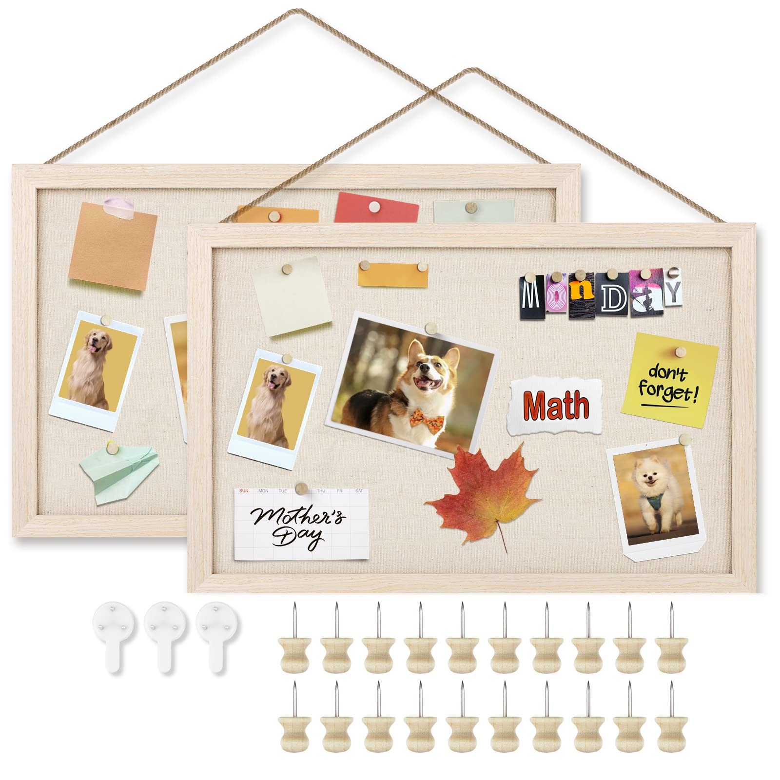 KINLINKCork Board Bulletin Board with Linen, Wood Framed Cork Board 16x11 inch 2 Pack, Pin Board for Wall with 20-Pushpin for Office, Bedroom, School, Light WoodThe Forest Stewardship Council