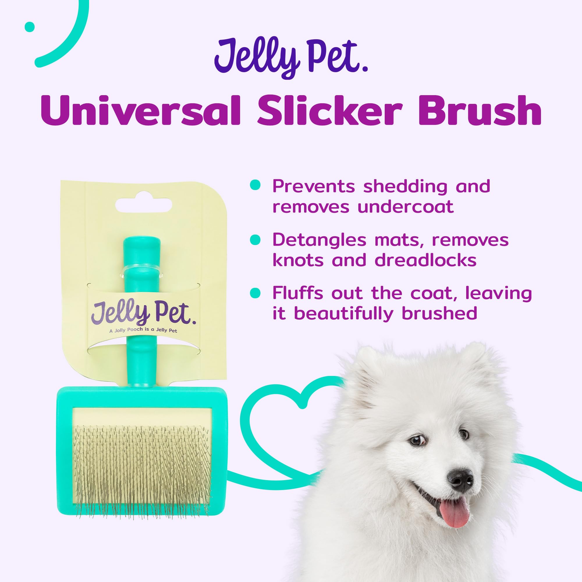 Jelly Pet Feste Universal-Zupfbürste, hergestellt für Profis, entfernt Verfilzungen und abgestorbene Unterwolle, gebogener Kopf, dichte Schichten, hergestellt in den USA, groß, blaugrün