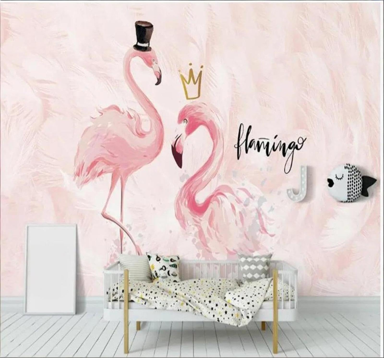 Tzxztt Beautiful Cosy Pink Couple Flamingos Modern 3D Wallpaper Premium Textured Silk Neutral Tones Material Ideal for Living Room Bedroom-150cm×105cm