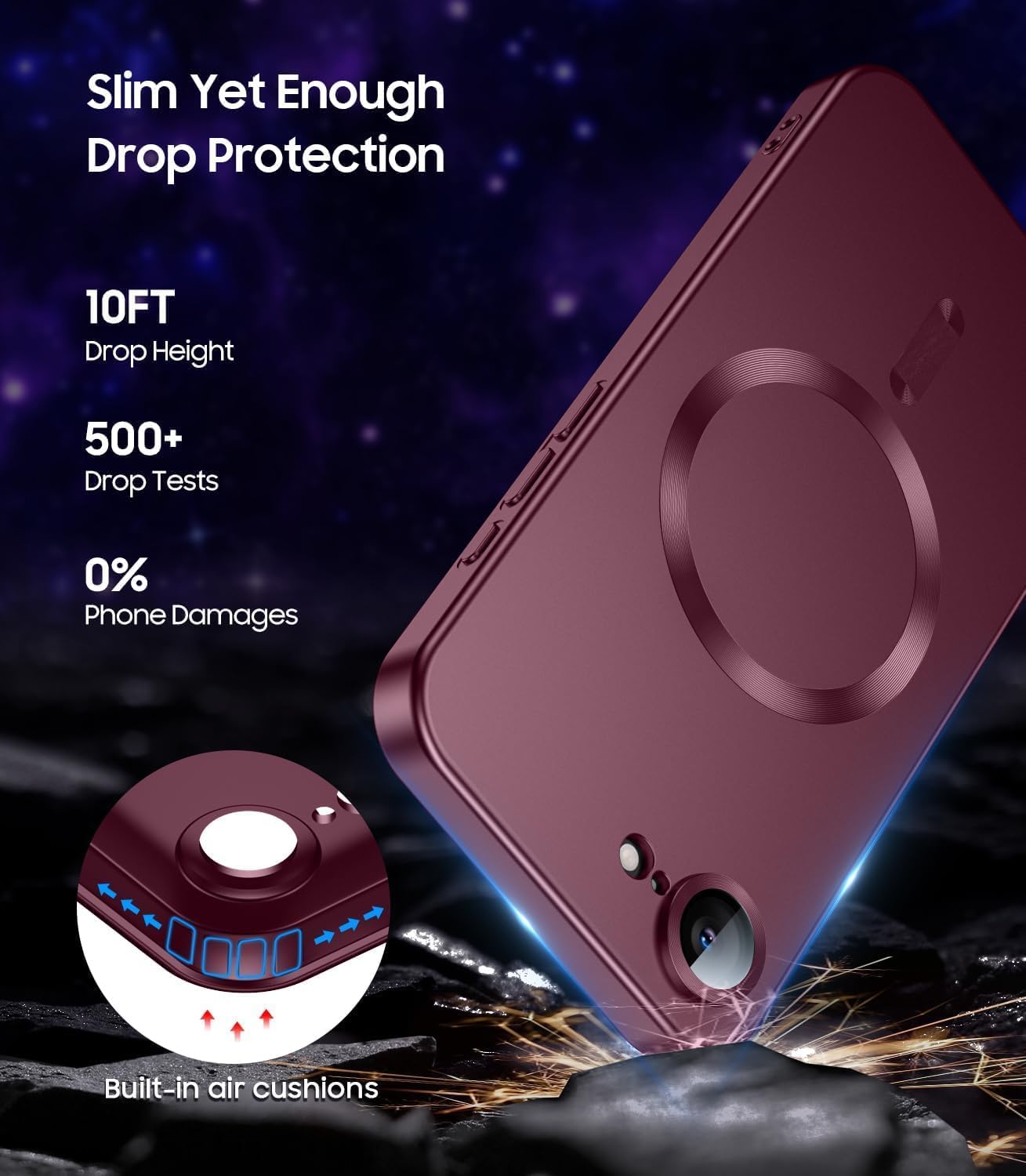 DIZORO Magnetic Case for iPhone 17e / iPhone 16e Case [Compatible with MagSafe][Built-in Camera Lens Protector] Slim Soft Silicone Bumper Shockproof Metallic Luster Back Cover Phone Case - Wine — Amazon image 4