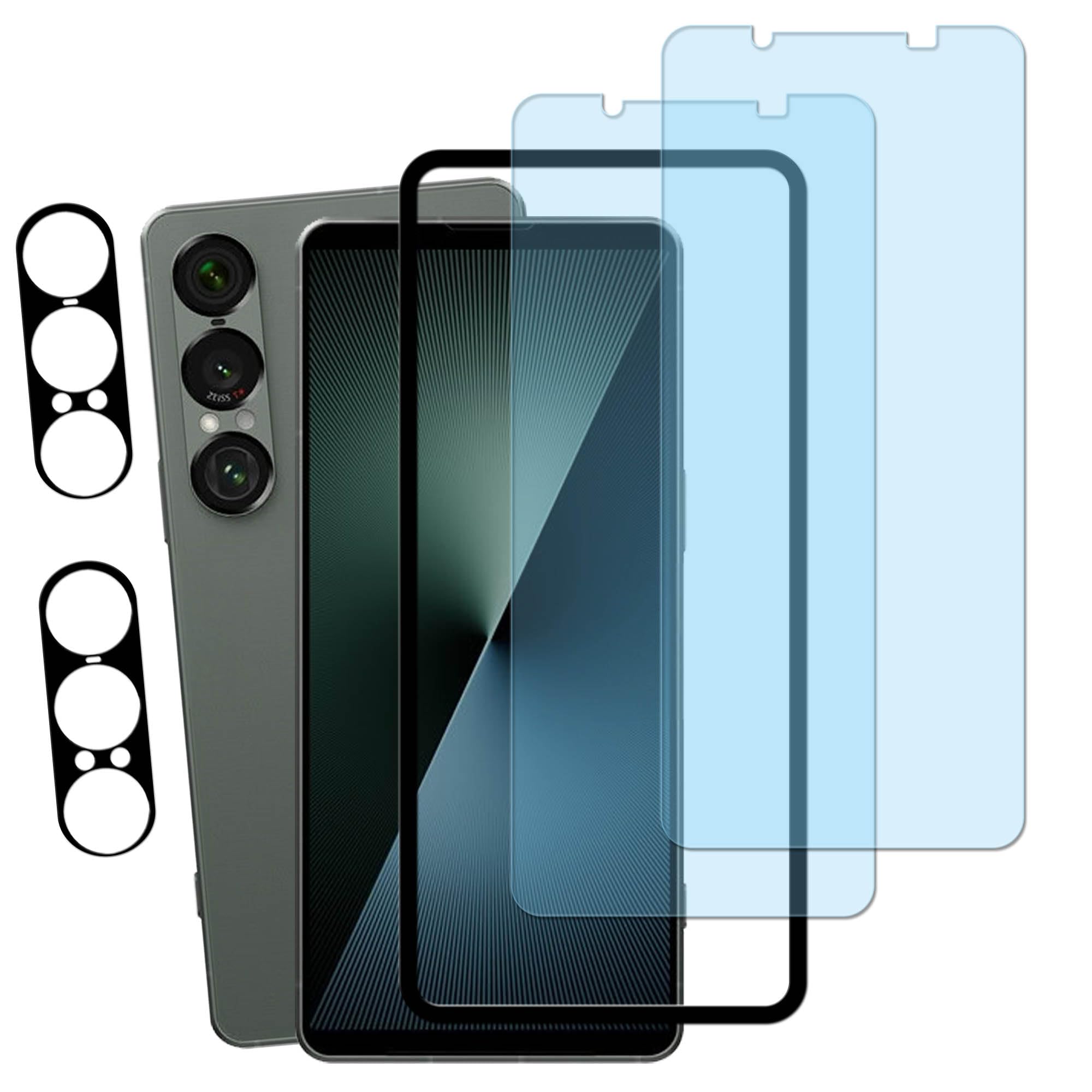 KPNS ブルーライトカット ガラスフィルムXperia 1 VII SO-51F / XQ-FS44 用 (2枚)ガラスフィルム + (2枚)カメラフィルム+ガイド枠付き 日本旭硝子素材採用 全面 保護フィルム カメラ保護 レンズカバー 対応