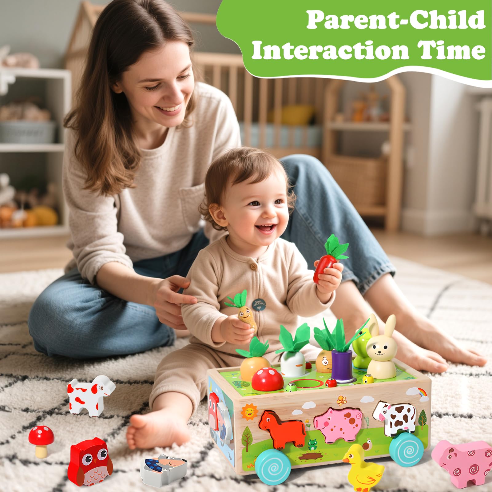 Juguetes Montessori 1 Años, 6 En 1 Juegos Educativos Madera, Juguete Bebés Safari De Caja Actividades De Motricidad Fina Con Juego De Pesca, Juegos Montessori 1 Año Regalo Ideal Para Niños De 1 2 3