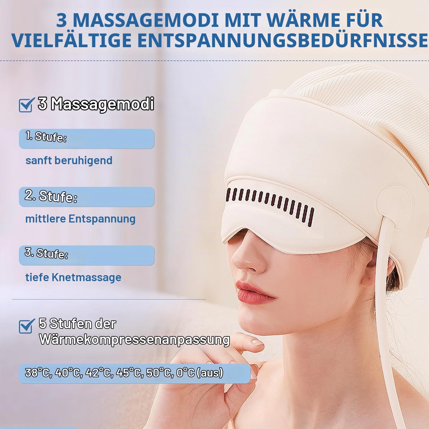 iKeener Elektrisches Kopfmassagegerät,360°Abdeckung Tragbare Kopf,Augen,Nackenmassagekappe mit Hitze,Kneten,Drücken,4 Einstellbaren Modi,Linderung Schmerzen,Angstzuständen,Stressentspannung,Tiefschlaf