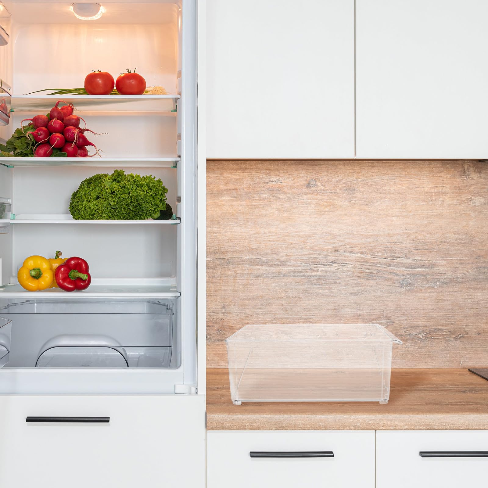 Caja Contenedora Apilable de Plástico Blanco para Refrigerador | Apta para Marisco y Frutas, Uso en Congelador y Cocina, Diseño Resistente al Desgaste y Orden Interior