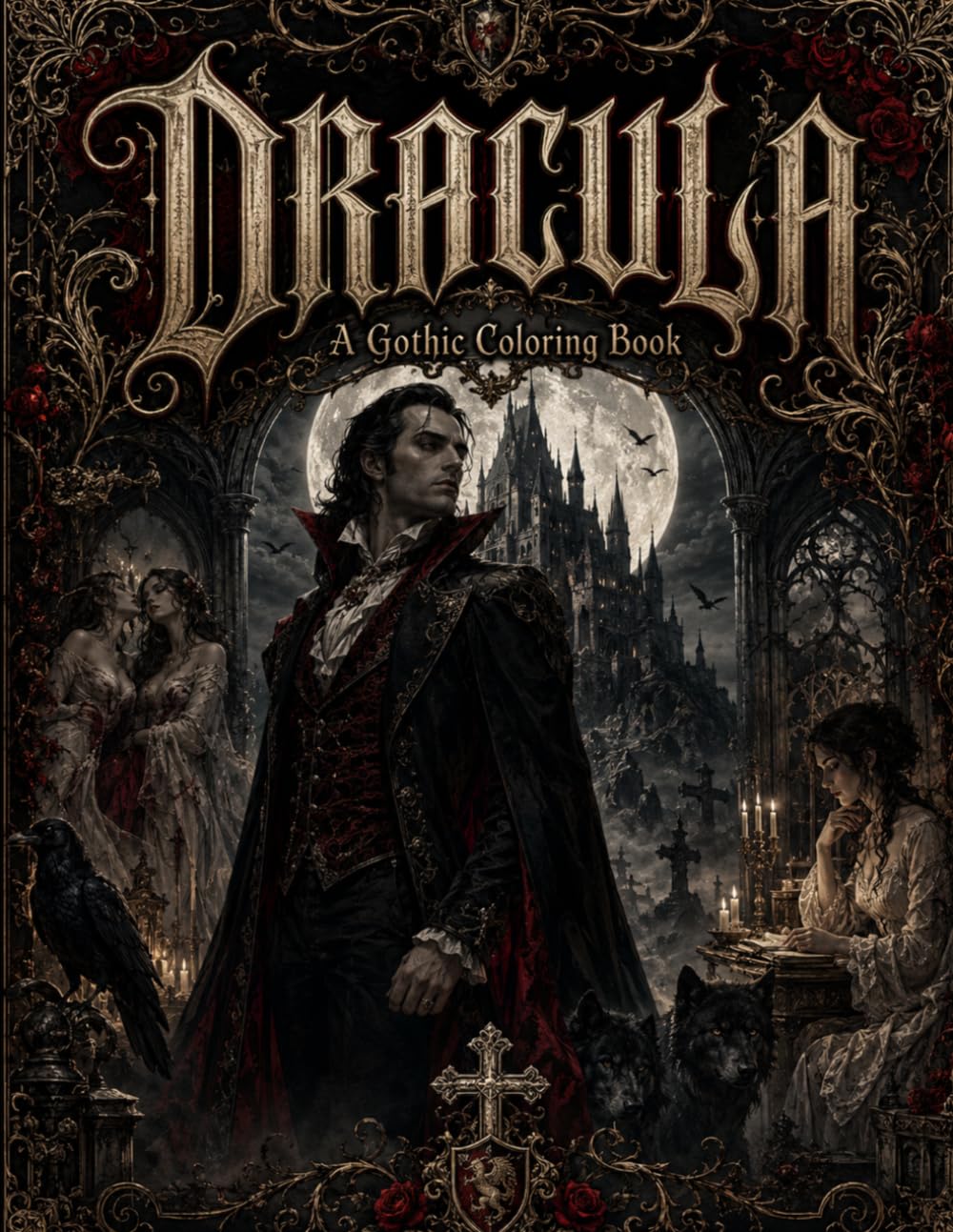 Dracula Coloring and Story Book for Adults: A Gothic Vampire Horror Coloring and story Book Featuring Castle Dracula, Victorian Romance, Dark Academia ... (Literary Coloring Books for Adults & Teens)