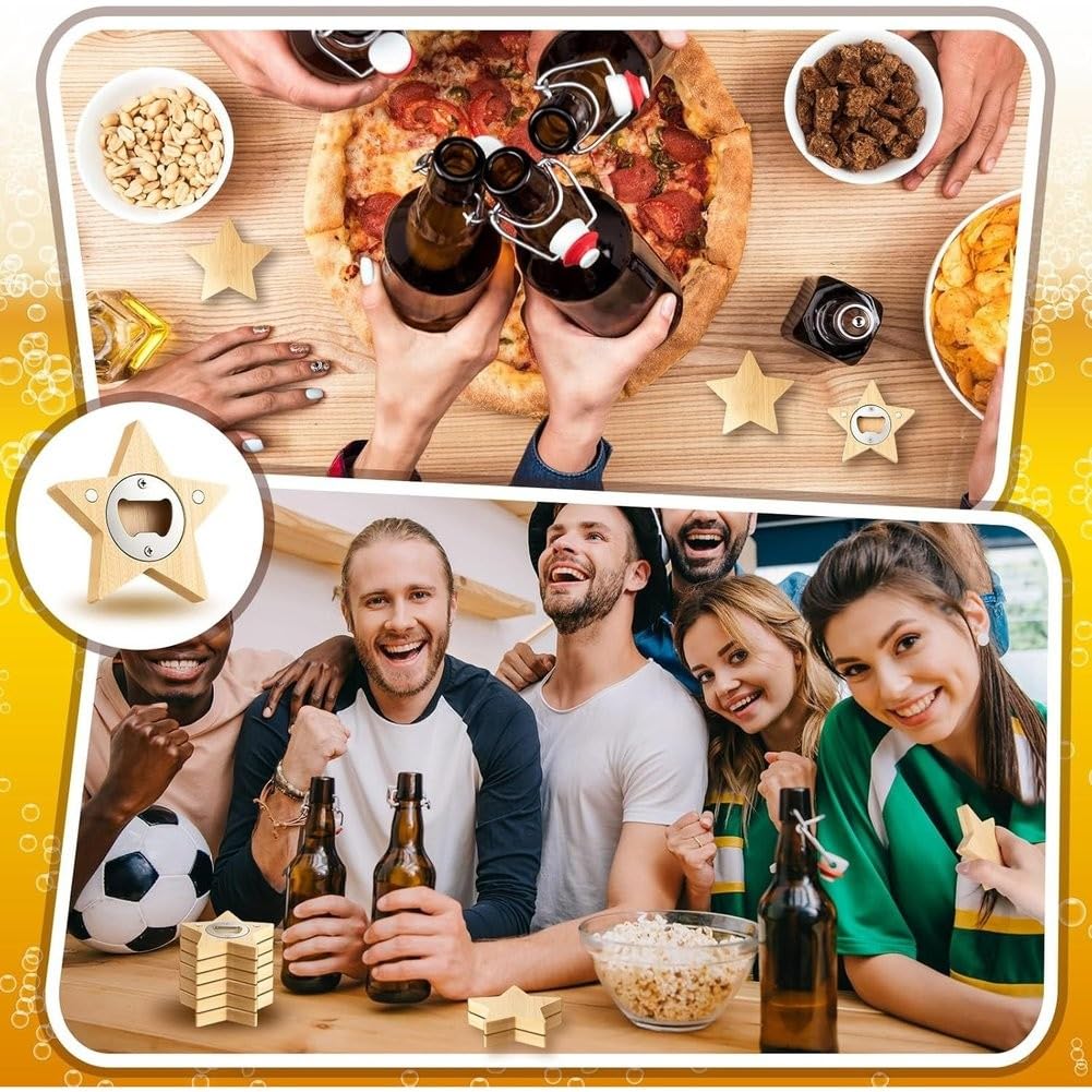 24 Piezas Abrebotellas Magnéticos 2.5in Forma de Estrella de Bambú DIY Abrebotellas de Cerveza Imán de Nevera