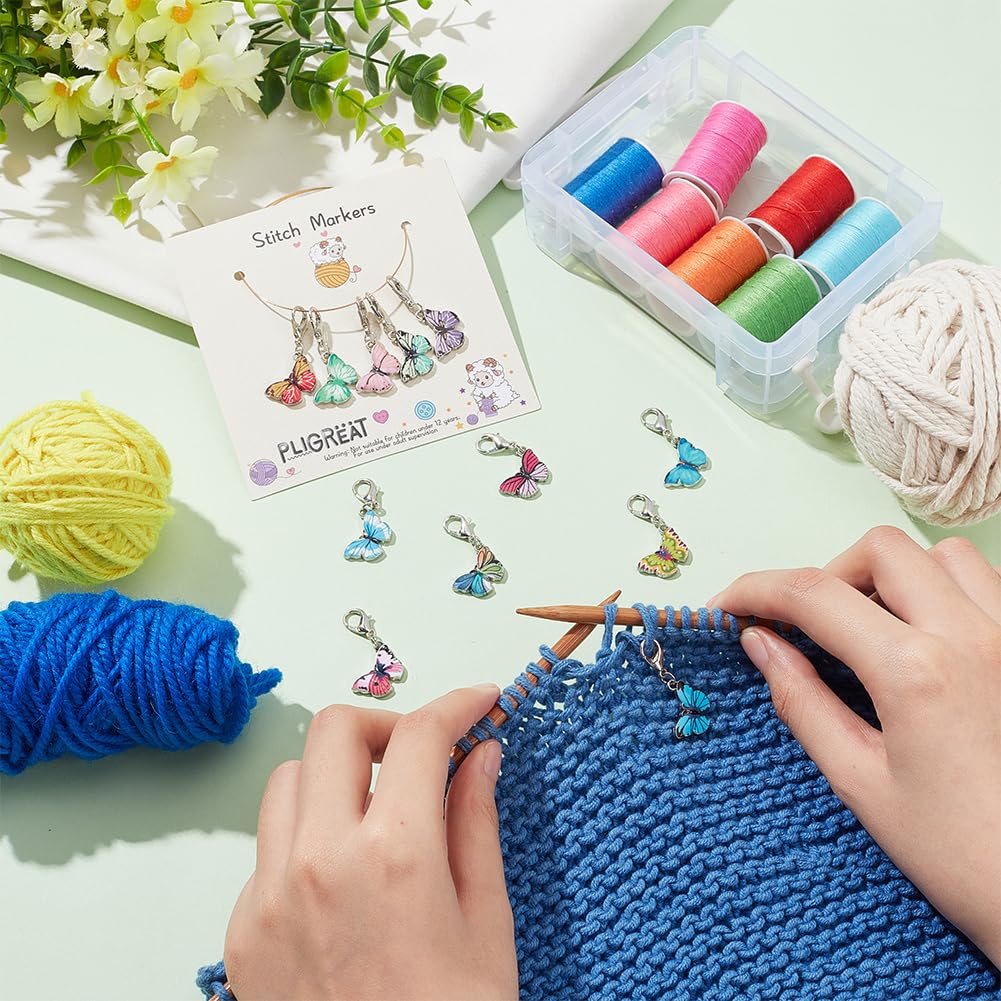 PLIGREAT 12 Pcs Colorful Butterfly Stitch Markers Knitting Locking Marker for Grandma Woman Weaving Sewing Quilting DIY Gifts Jewelry Making Accessories Crochet Markers with Lobster Claw Clasp - Image 4