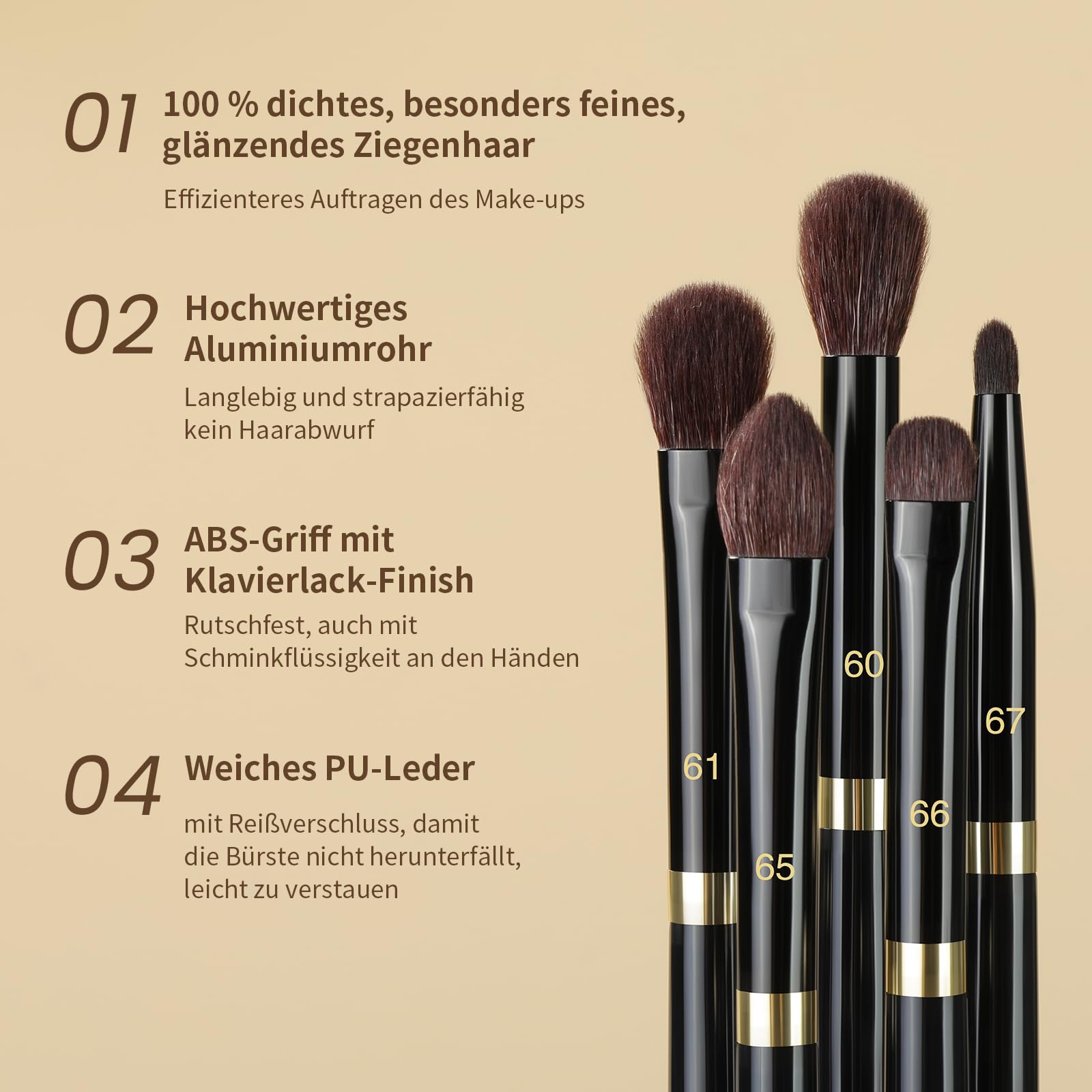 MSQ Juego de 5 pinceles de maquillaje para sombra de ojos, con bolsa | Brocha para sombra de ojos, corrector, para mezclar y resaltar