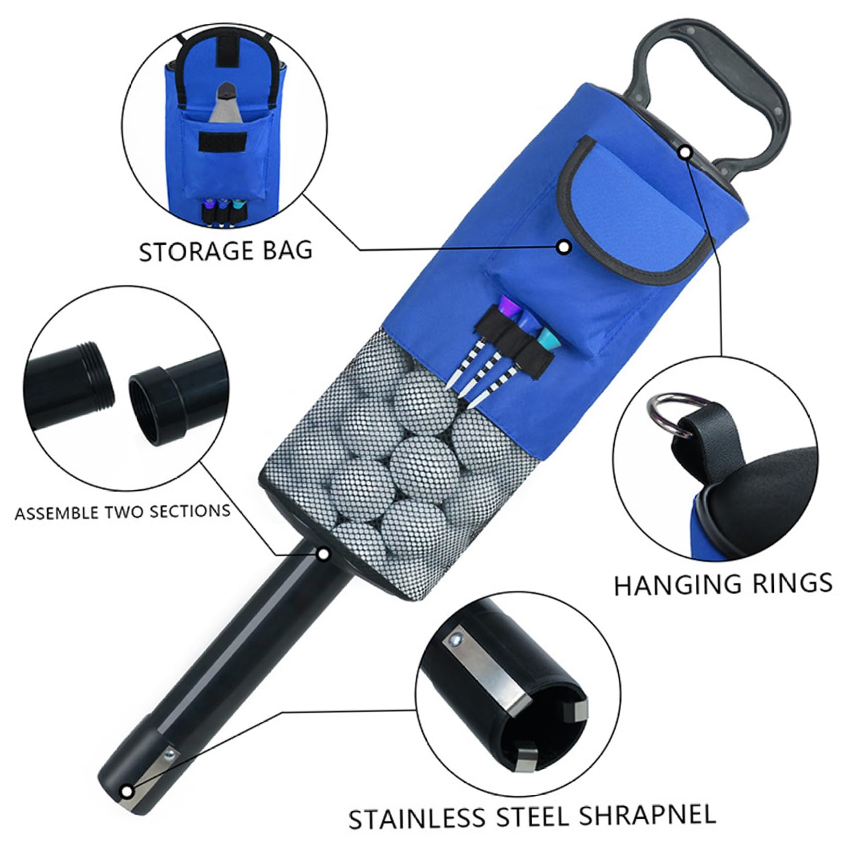 Golf-Shag-Tasche für 70 Bälle, tragbare abnehmbare Shag-Tasche mit Reißverschluss für Golfbälle mit und Tee-Halter, Sportzubehör