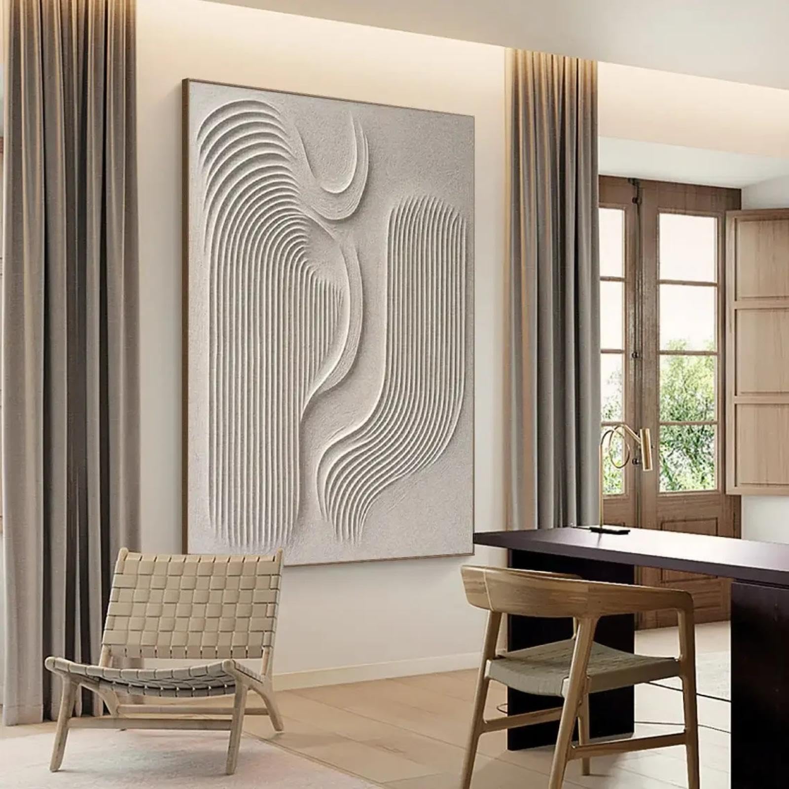 LZJAGXX Großes beiges Strukturgemälde, abstraktes Gipsgemälde auf Leinwand, Wabi Sabi Wandkunst, minimalistisches modernes Wanddekor 70x100cm rahmenlos