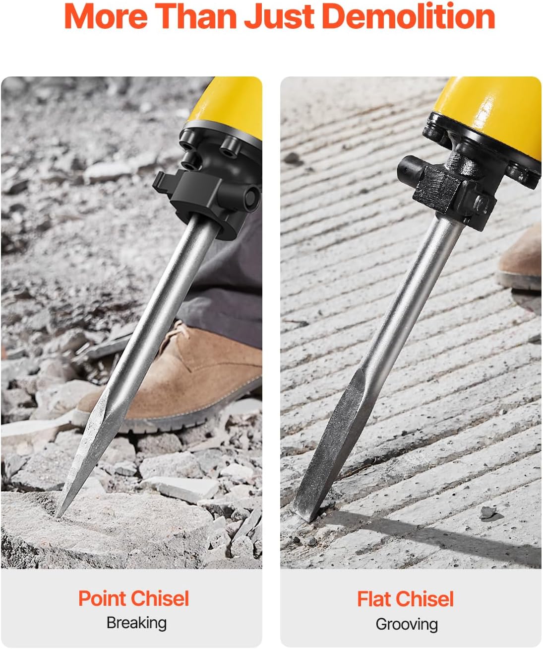 VEVOR Demolition Jack Hammer, 2200W Electric Jackhammer Heavy Duty, 1350 BPM Jack Hammer Concrete Breaker, with 1 Point Chisel, 1 Flat Chisel, Storage Case, Gloves and Goggles, for Demolition