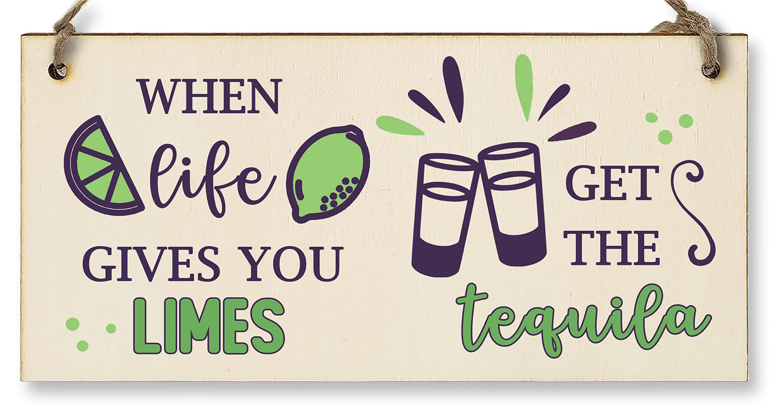 The Plum Penguin Yellow Handmade Wooden Hanging Wall Plaque When Life Gives You Limes Tequila Funny Novelty Alcohol Sign Home Bar