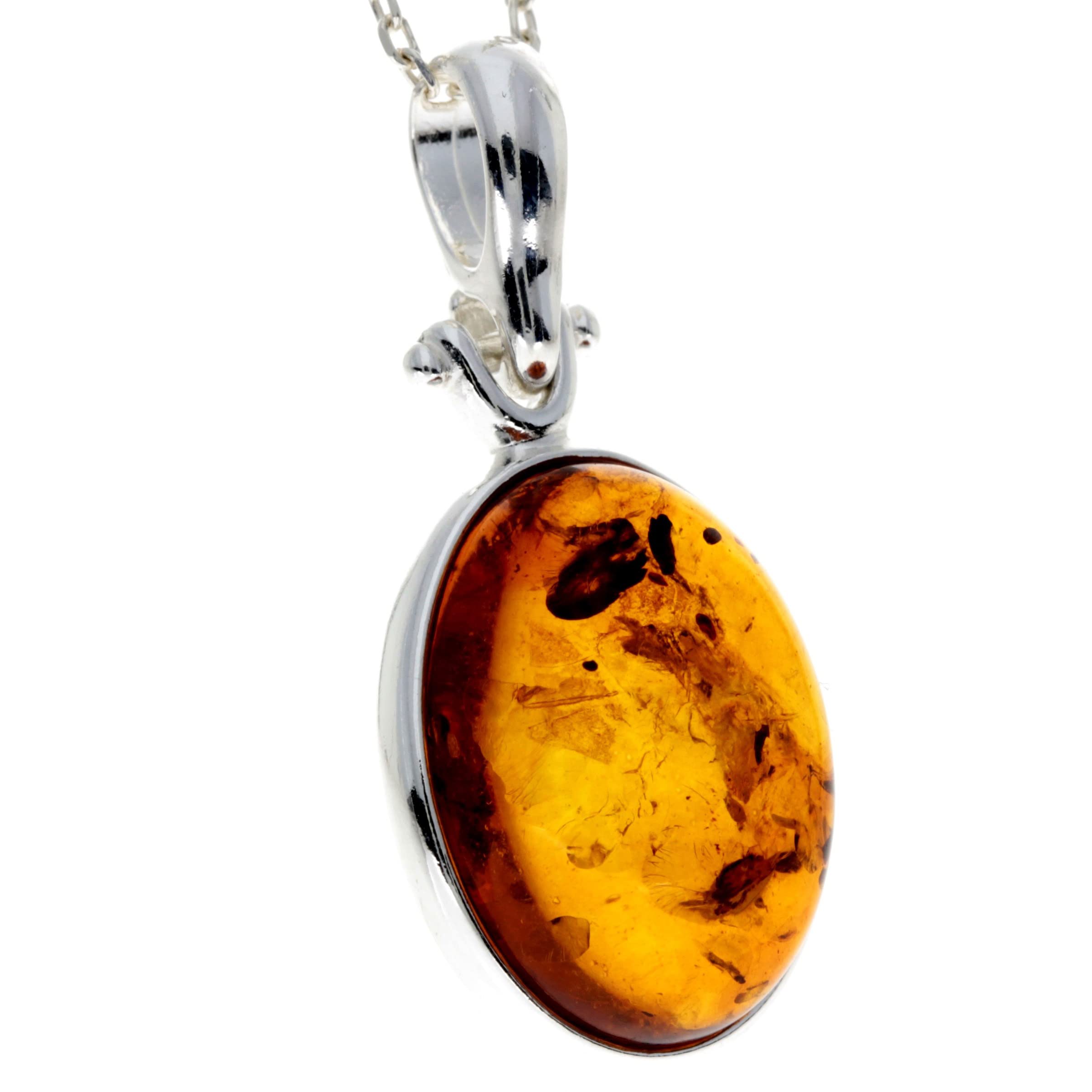 SilverAmber Jewellery Ciondolo classico in vera ambra baltica e argento sterling senza catena – 1522