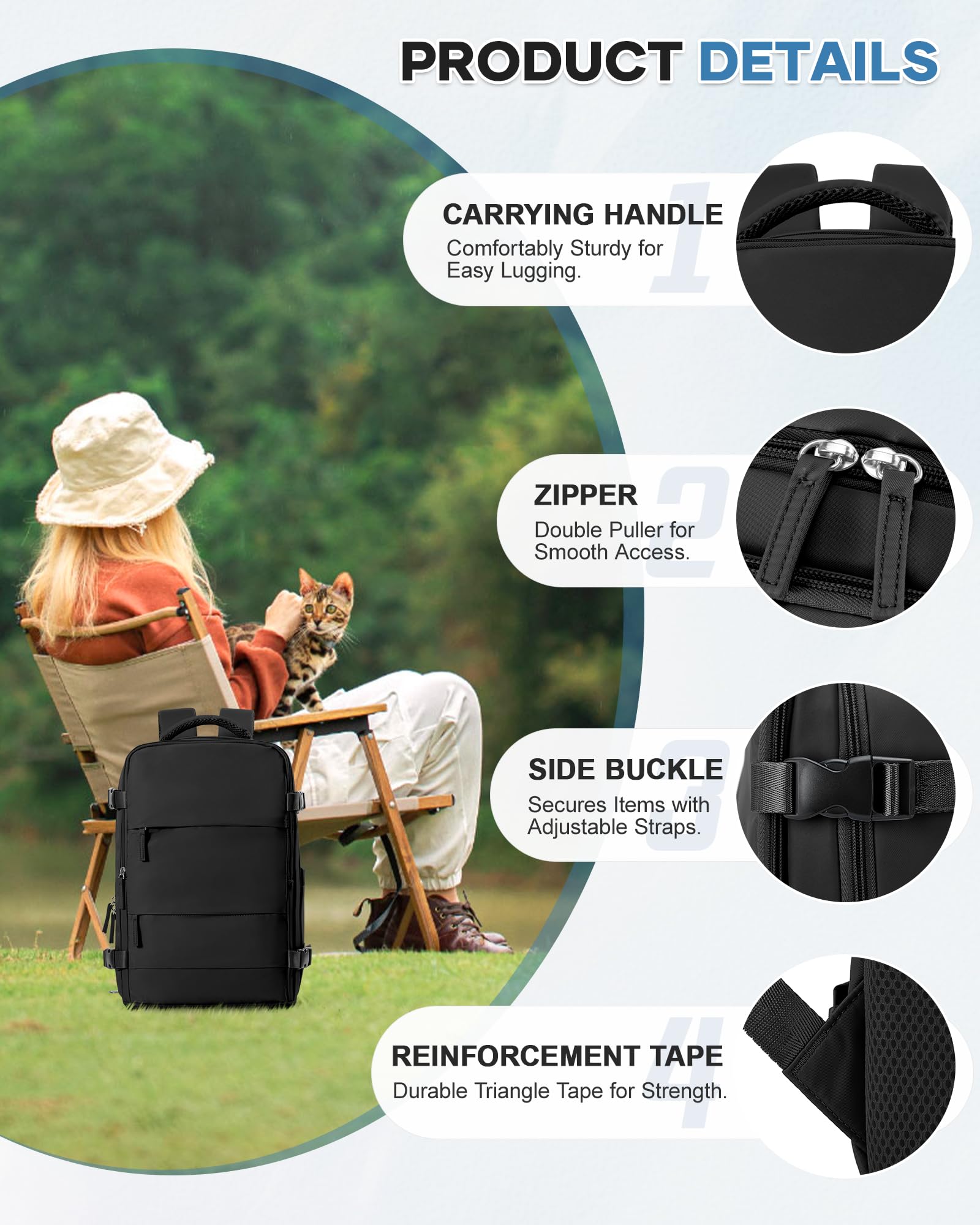 Mochila Viaje Cabina Avion 40x30x20 para Ryanair Impermeable Mujer