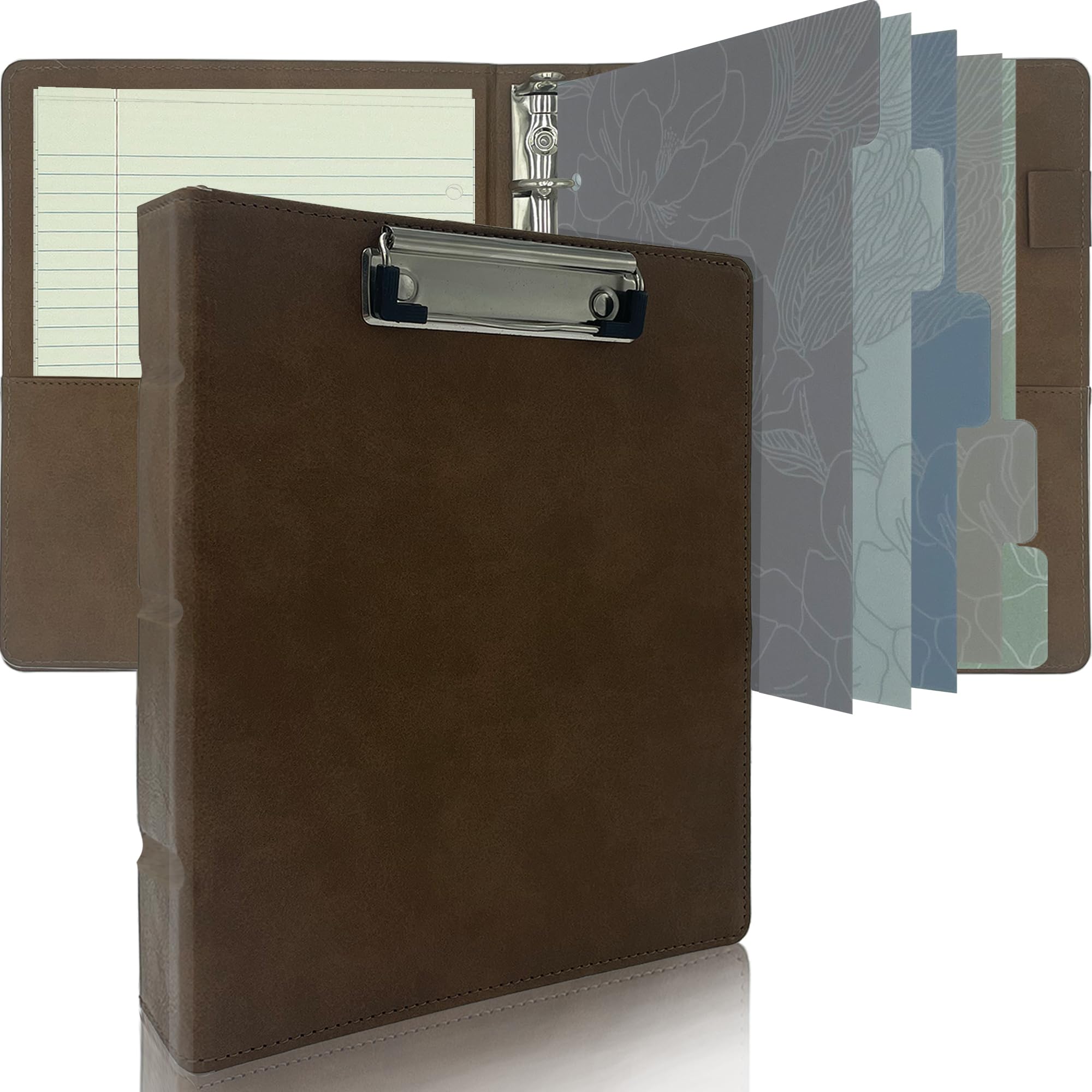 Metrubyone Mini 3 Ring Leather Binder for 5.5 x 8.5 with Clipboard, Clipboard Binder, Vintage Hardback 1 Inch, Professional Planner Organizer