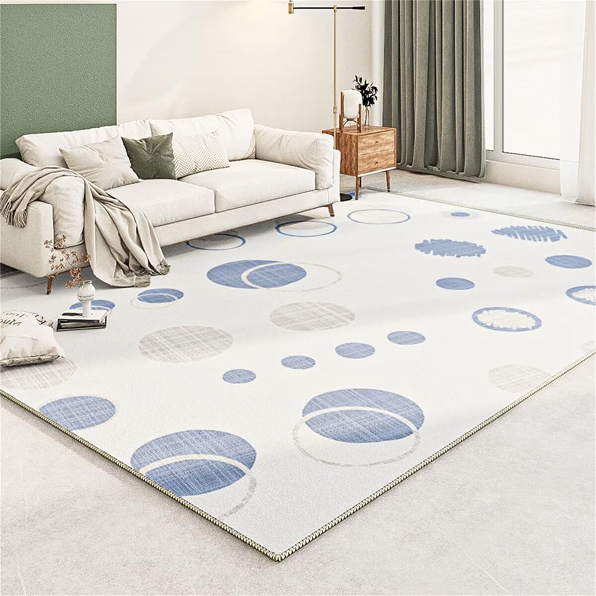 Tapis de salon bleu 160x230 cm minimaliste et lavable pour terrasse