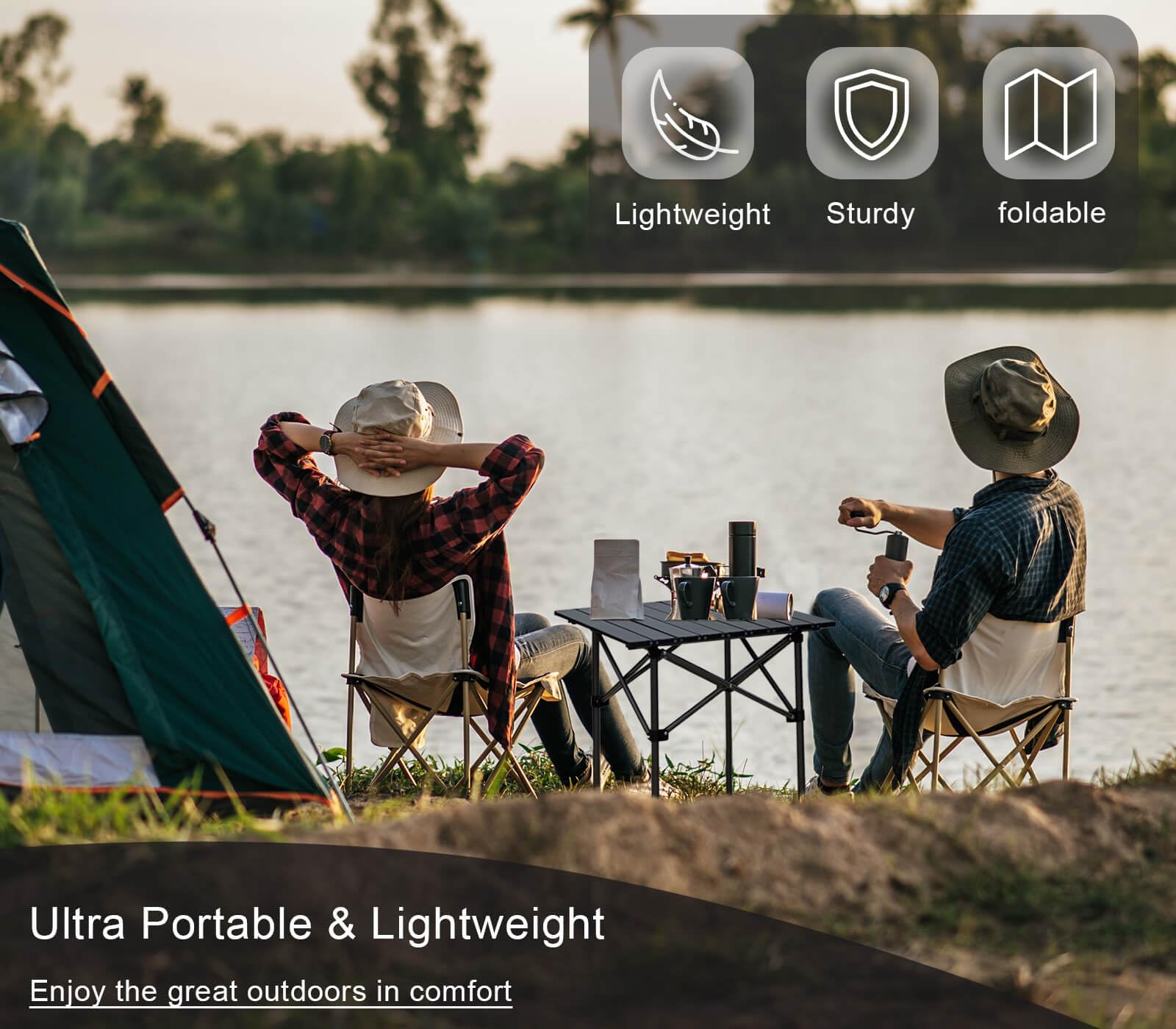 Majchomis Portable Folding Camping Table for 2-4 Persons, Outdoor Lightweight Roll Up Camping Table with Carry Bag for Hiking, Picnics, BBQs, Beach Trips & Tailgating(20.8 inch Black)