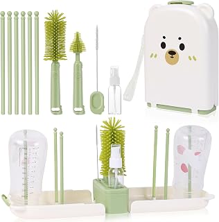 Travel Baby Bottle Brush Set, Bottle Brush Baby Silicone Brush Baby Bottle with Silicone Baby Bottle Brush, Suction Brush, Straw Brush, Soap Dispenser, Storage Box