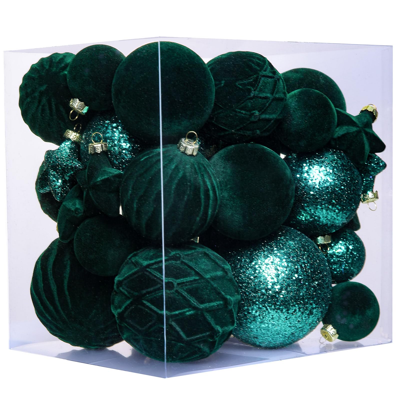 38 Pcs Dark Green Velvet Christmas Ball Ornaments Dark Green Christmas Tree Decorations with Paper Ornaments, Shatterproof Hanging Xmas Décor Set for Office Home Holiday in 3 Sizes(Small Medium Large)