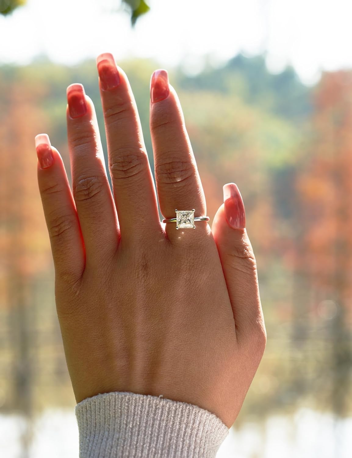 IMOLOVE Moissanite Solitaire Engagement Ring for Women Princess Cut Engagement Ring Moissanite Promise Rings 2CT D Color VVS1 Clarity 925 Sterling Silver with 18K Gold Plated Size 4-11 - Image 4