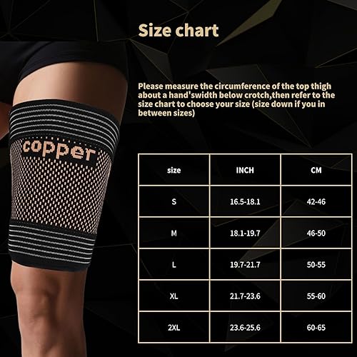 Miniatura 2 de Mangas de compresión para isquiotibiales con correas ajustables, soporte de manga de muslo con infusión de cobre para correr, recuperación y