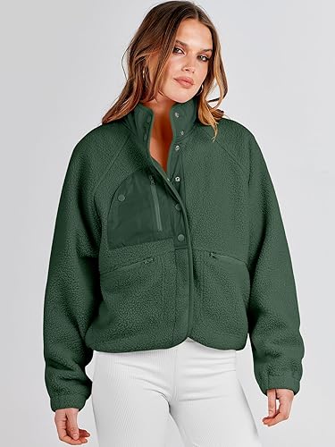 Miniatura 3 de ANRABESS Chaqueta de forro polar mullido para mujer, estilo casual, manga larga, recortada, con botones, con bolsillos