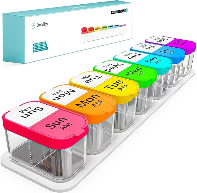 Daviky Extra Large Pill Organizer 7 Day, XL Pill Box 2 Times a Day, Weekly Am Pm Medicine Organizer for Supplements, Big Daily Pill Case Holder with Oversized Container for All Your Vitamins