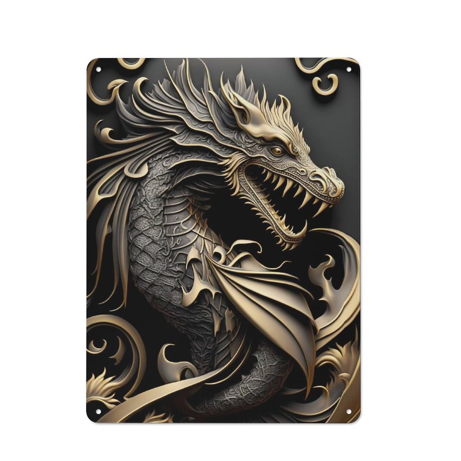 Junmoney Style-20 Elixir Of Golden Dragon Industrial Metal Sign 40X30cm, Modern Retro Loft Wall Plaque For Modern Home, Workshop, Office Or Cafe