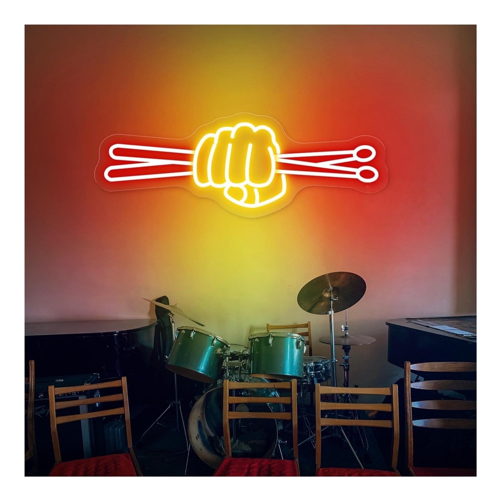 Luces de neón Mazos de percusión en una mano luces neón baterista con interruptor atenuación estudio música, carteles decorativos artísticos 7.09x18.9in(E)