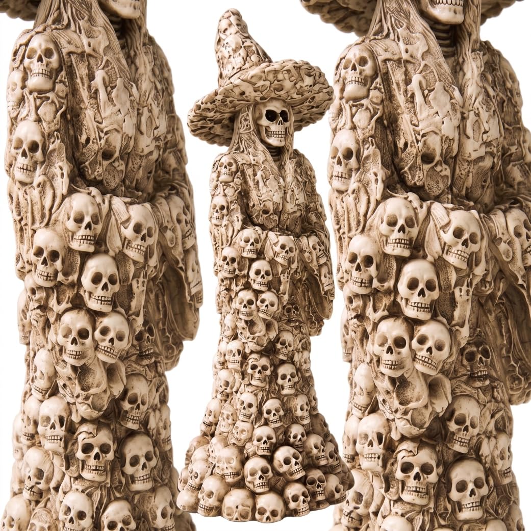 AwnsIMfreien Halloween Lamp Resin Halloween Table Decor: Skeleton Witch Statue With Built-in Button Lights, White