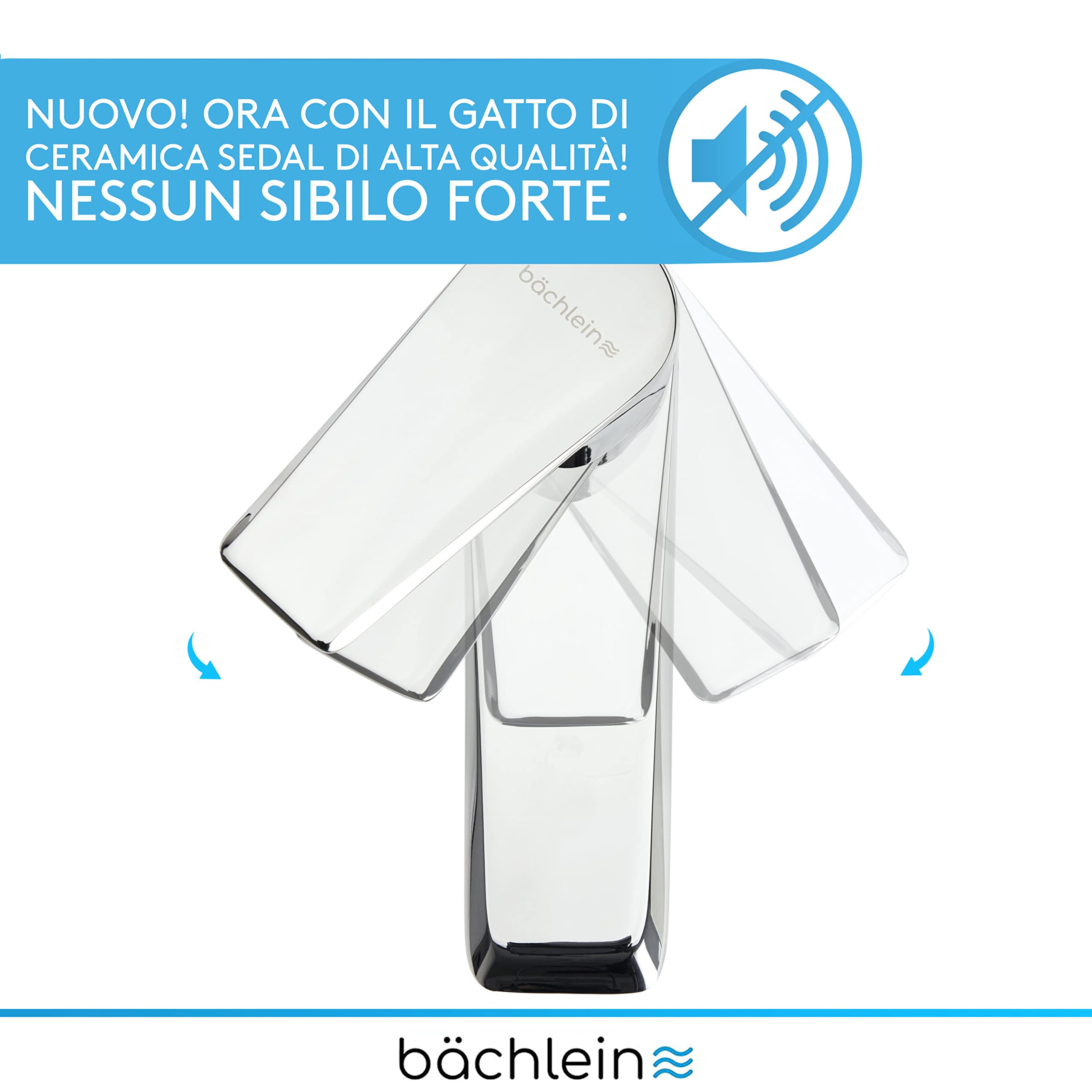 Bächlein Rubinetto per il Bagno dal Look Classico, Miscelatore Monocomando con Cartuccia in Ceramica di Lunga Durata, 2 Tubi di Collegamento e Chiave di Montaggio, Rubinetto da Bagno Cromato
