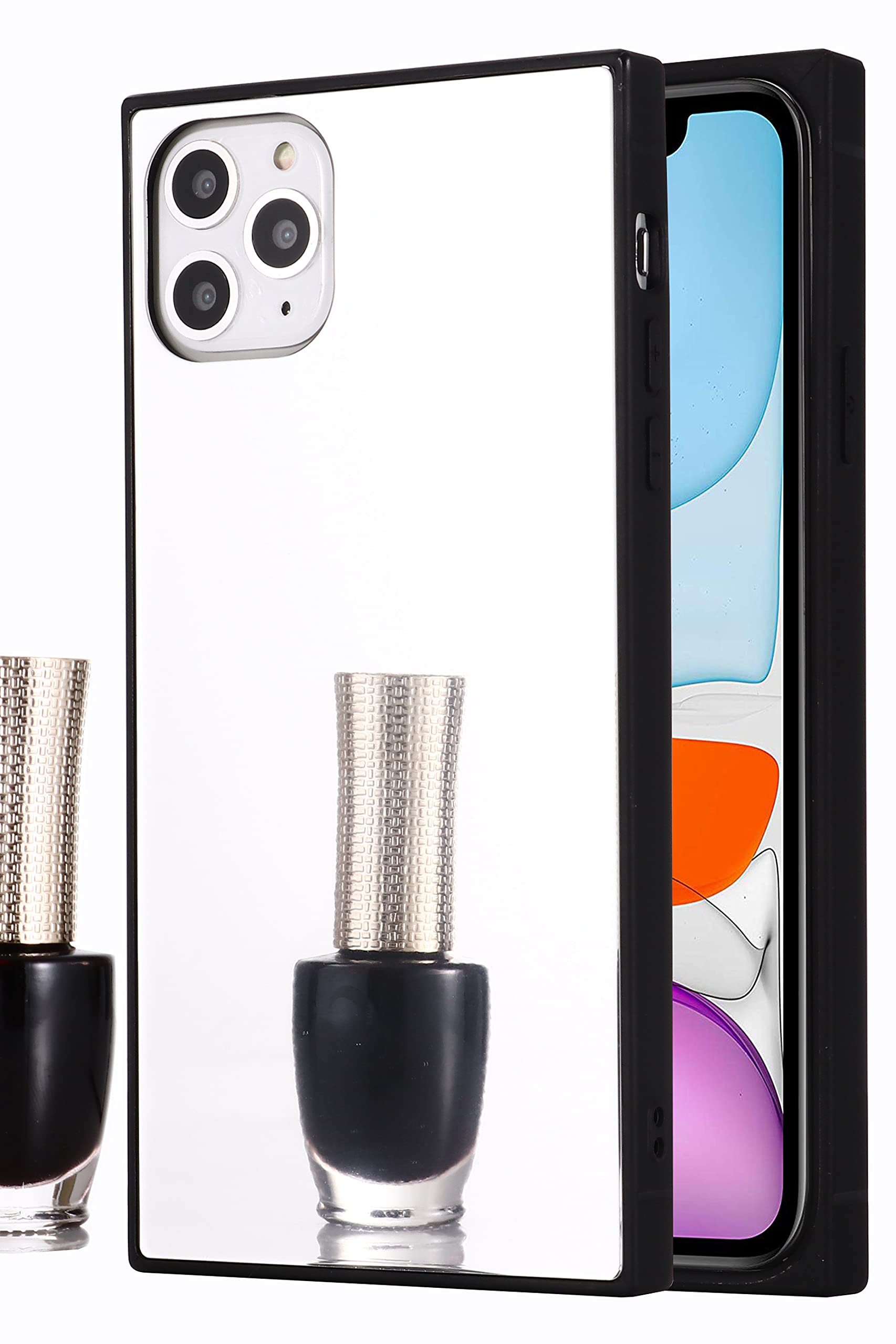 Compatible with iPhone 12 Pro and iPhone12 case square Makeup mirror cases women girly girls trunk luxury box cover bumper 6.1 inch Silver