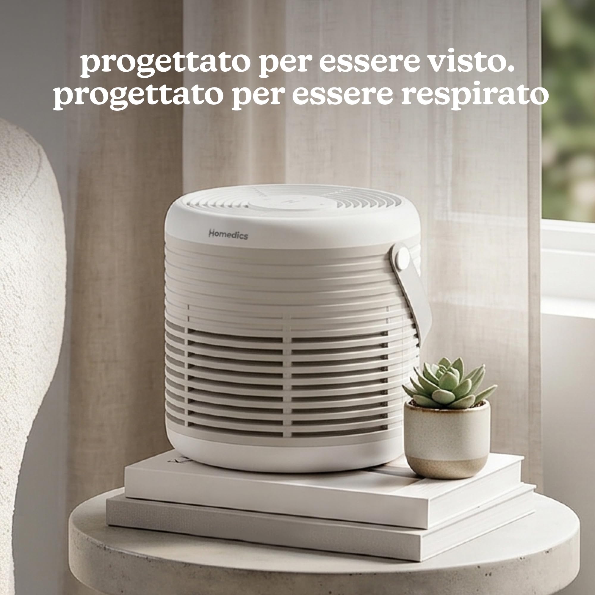 Homedics WhisperPure Comfort Purificatore d'Aria True HEPA, Pietra | Per Casa e Ufficio, Silenzioso e Portatile, Filtrazione 3 in 1 contro Polvere, Pollini, Odori, 3 Velocità