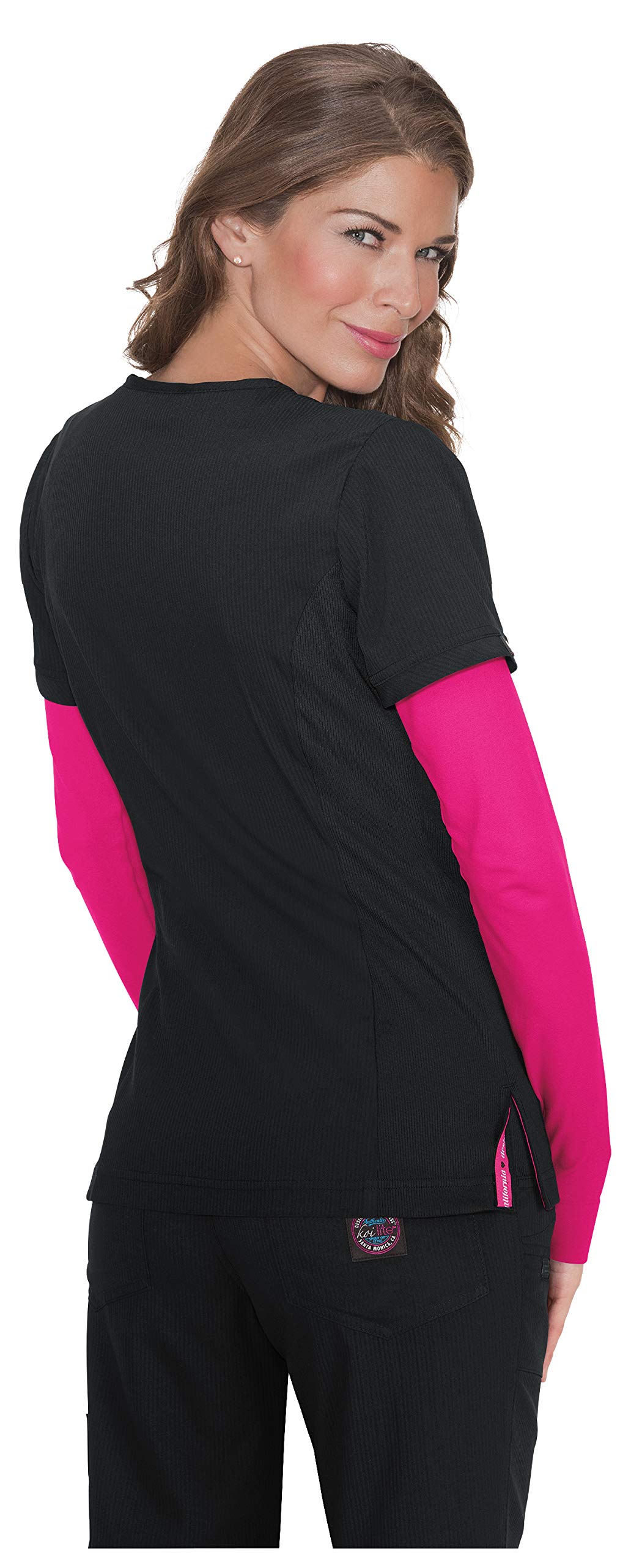 KOI Lite Philosophy Women's 3-Pocket Mock-Wrap Scrub Top Black Medium