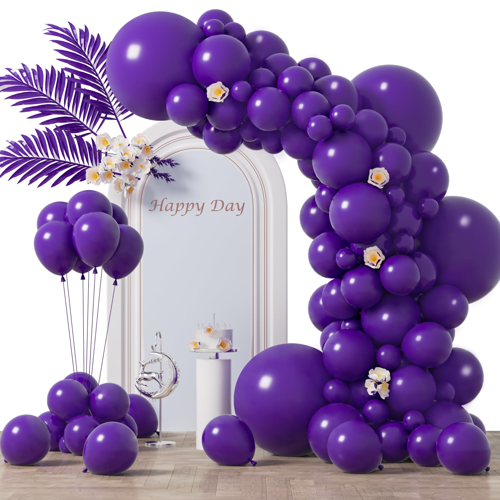 Voircoloria 130pcs Dark Purple Balloons Garland Arch Kit, 18 12 10 5 Inch