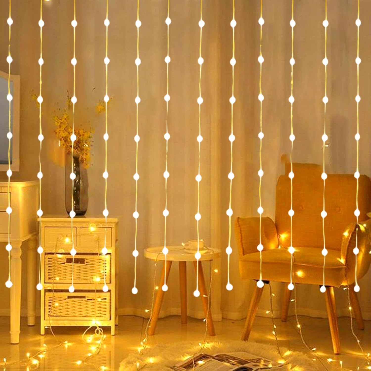 Desidiya® 80 Crystal Ball Diwali Lights for Decoration for Home Warm White Led String Lights Curtain Lights Ball Pendants 3x1 Mtr String Light with 8 Modes for Festive, Party, Christmas, Diwali Décor