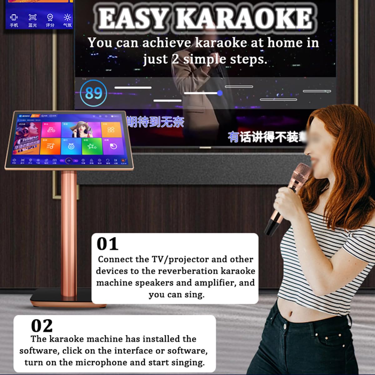Macchina per Karaoke - Telefono Touch Screen da 18,5/22 Pollici KTV Lettore Karaoke per Canto con commutazione in 27 Lingue e modalità Musica Regolabile per Feste in casa,22inch-2TB