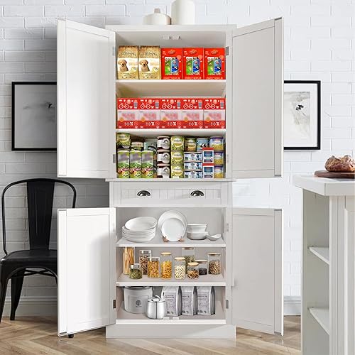 Miniatura 7 de GOAWGO Armario de almacenamiento de despensa de cocina con puertas y estantes, armario de cocina independiente con cajón, armario de despensa de