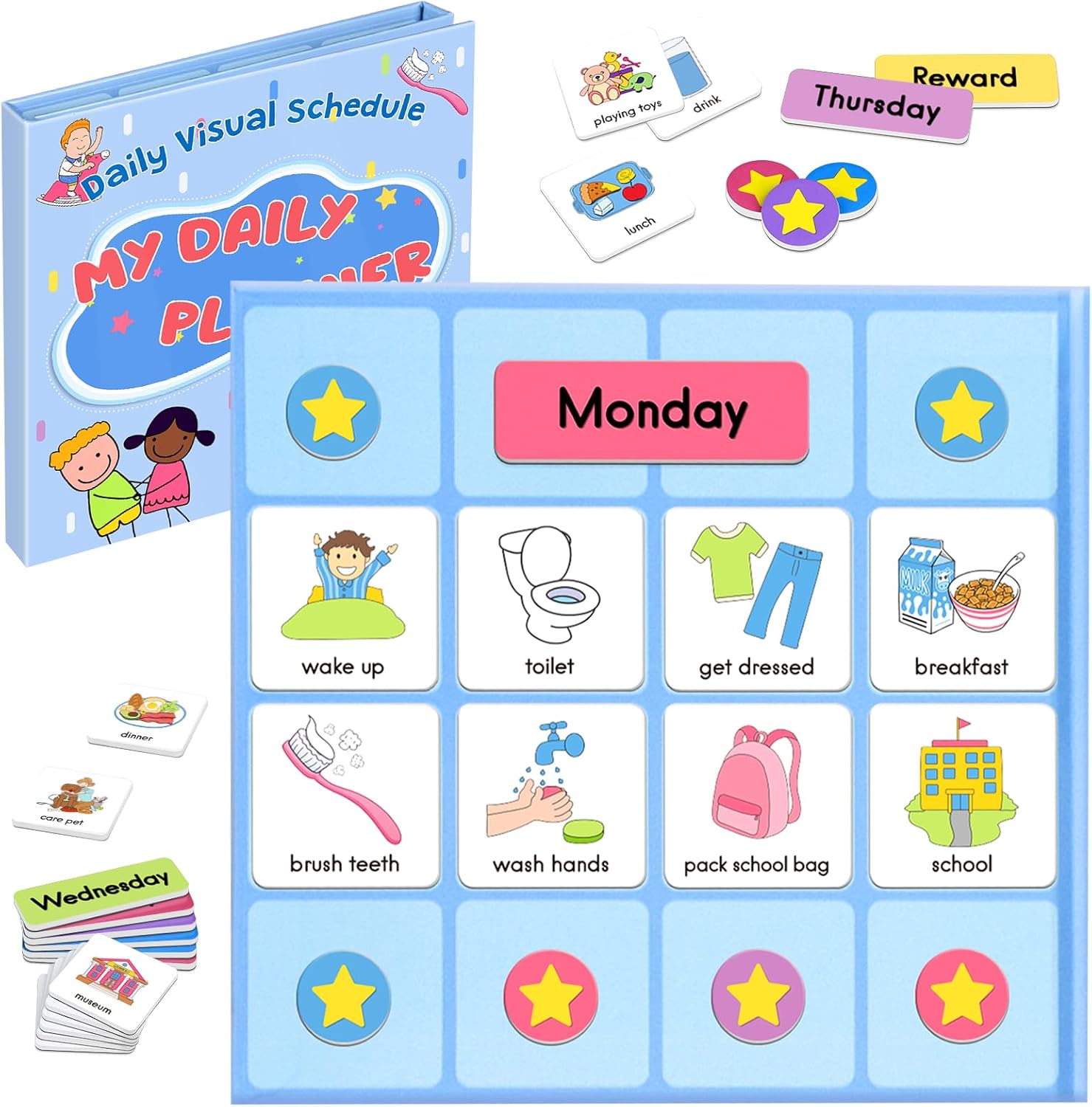 Magnetic Visual Schedule for Kids, Kids Chore Chart Cards for Morning & Bedtime, Daily Routine Chart Autism ADHD Tools for Kids,96 Magnets and Board