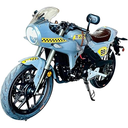 Lifan KPM RS 200cc KPMCafe-4V, 6-Speed Motorcycle, 4-Valve LF200-3C, Road-Ready, Fuel-Injected, Digital Speedometer, LED Lights, Cafe Racer Chopper, Street Legal, Made by LIFAN, 2-Year Warranty (Grey)