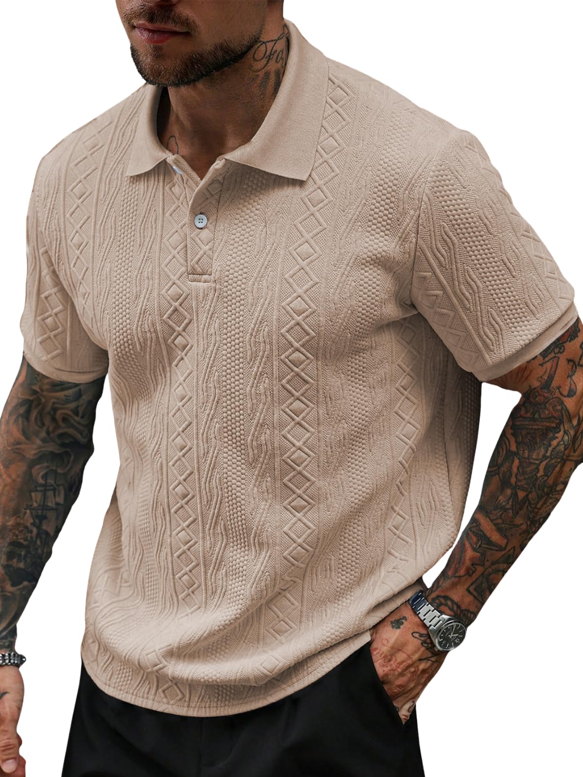 Textured Polo T-Shirt for Men | Premium Jacquard Collared Cotton Blend Polo | Smart Casual & Formal t Shirt for Men | Stylish t Shirt for Mens for Office, Party & Everyday