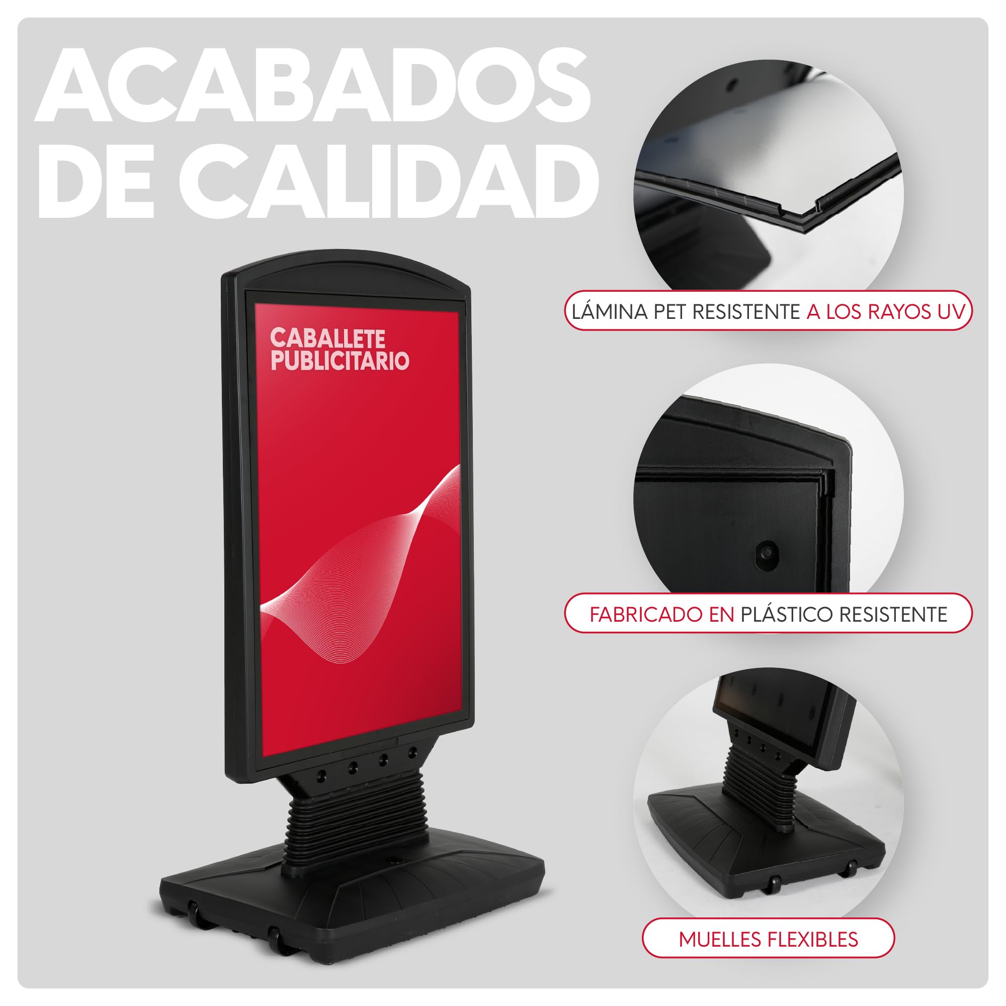 Caballete Publicitario Exterior Dortmund | Expositor Doble Cara Tamaño A1 con Base Rellenable y Ruedas | Soporte para Carteles Resistente al Viento y Agua | Con Protector UV