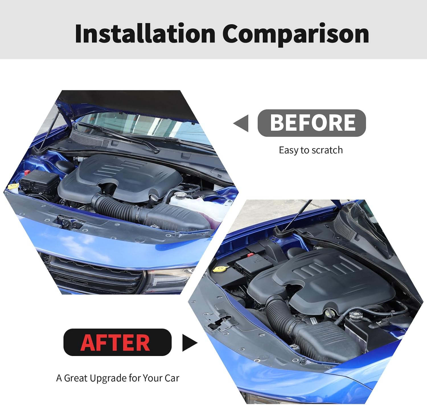 RT-TCZ Engine Wire Dust Cover Coolant Tank Cover Windshield Washer Tank Cover Engine Hood Lock Cover Trim 4PCS Kit Accessories for Dodge Charger 2011-2024 (Black)