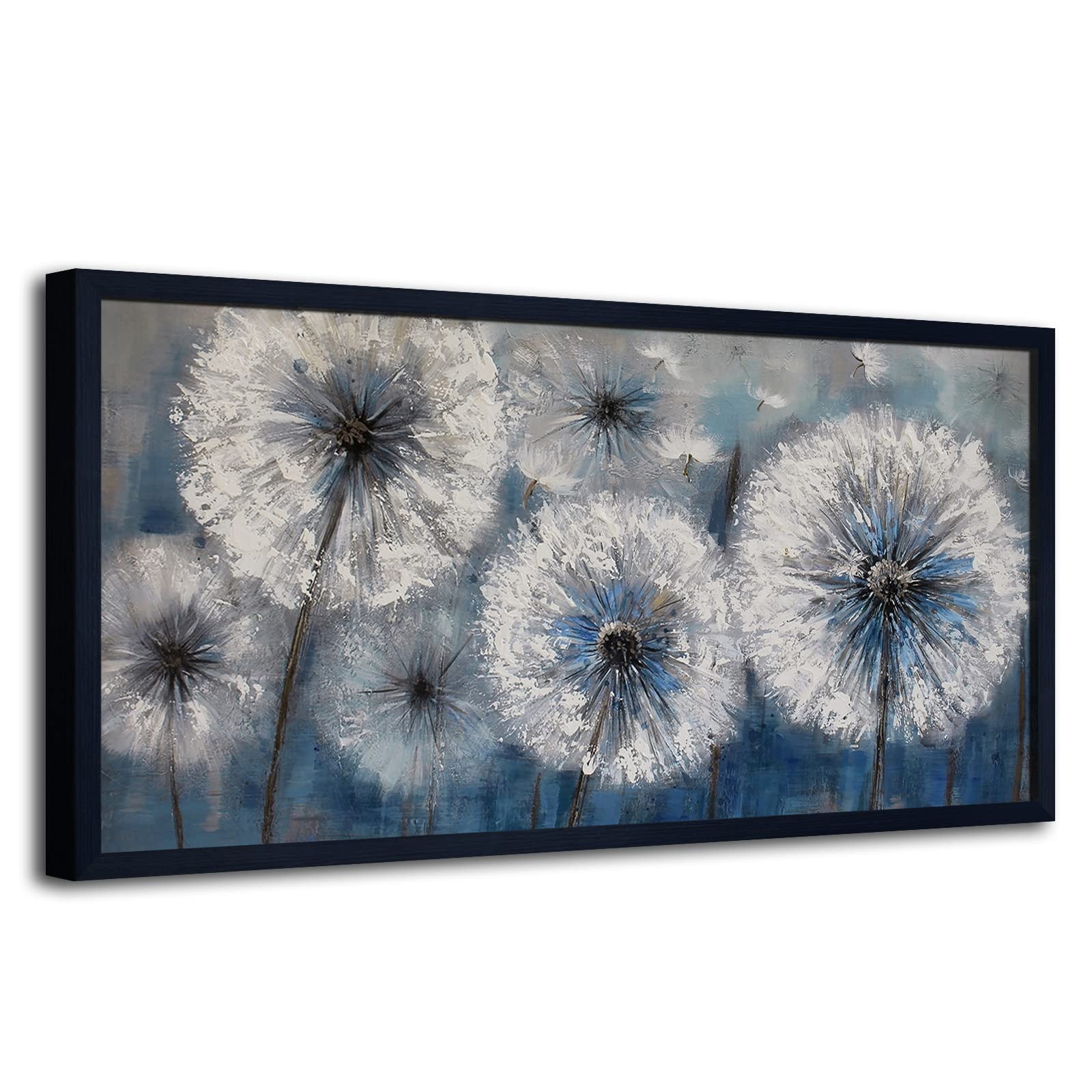 Dandelion Painting Wall Art Canvas Print Picture for Living Room Large White Flower Flora Home Bedroom Decoration Modern Framed Artwork Decor 30x60 inches Black Framed