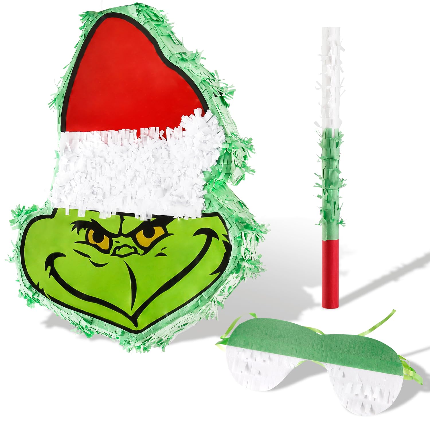 Quera Christmas Pinata Green Monster with a Blindfold and Bat Party Decor Christmas Hanging Decor Christmas Party Game Kids Birthday Party 11.22In X 15.74In