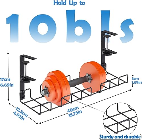 Miniatura 2 de Paquete de 2 bandejas de organización de cables de 15.7 pulgadas para debajo del escritorio, sin taladros, bandeja de malla metálica para organizar
