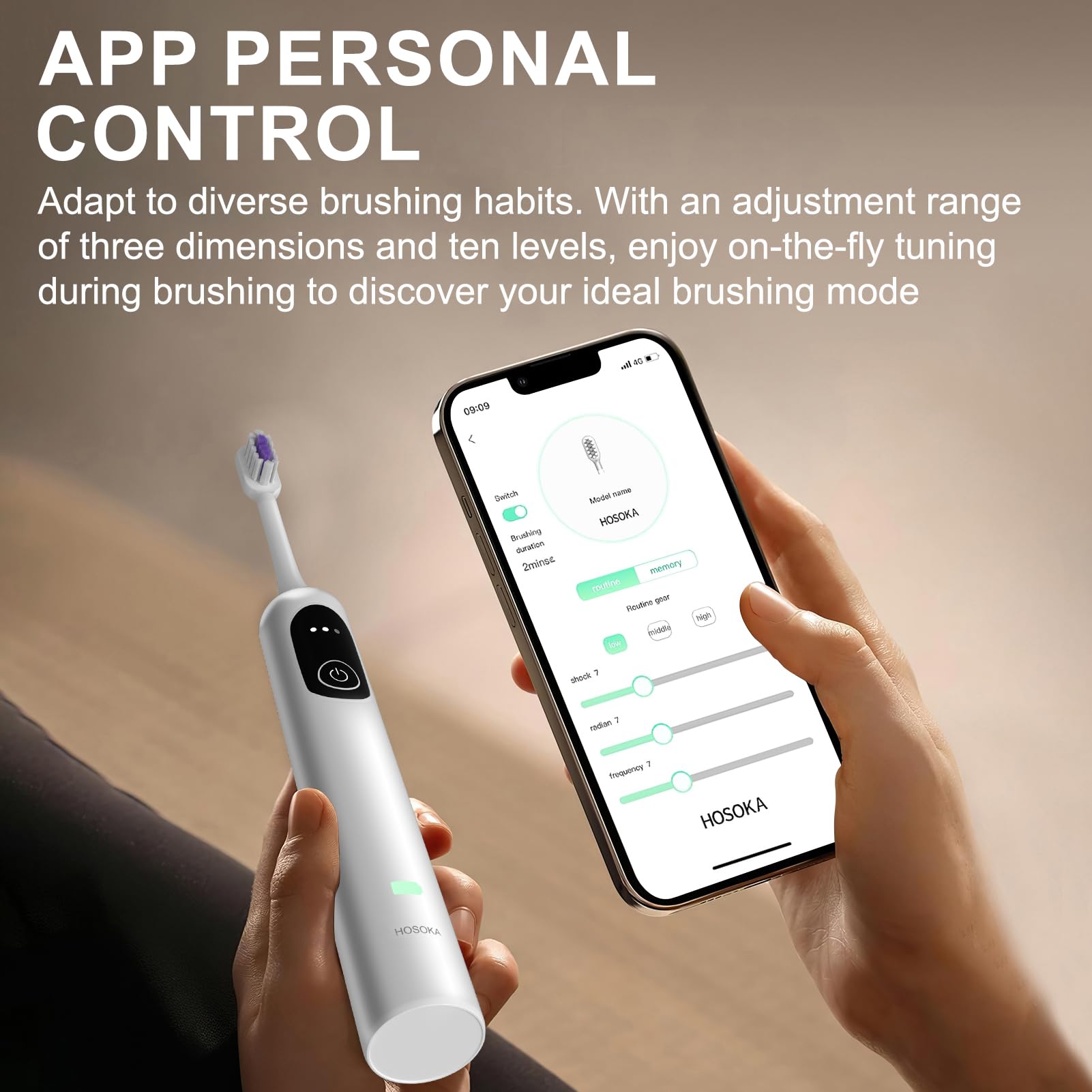 Cepillo de dientes eléctrico para adultos, oscilante de 60° y vibración, cepillo de dientes eléctrico sónico, cepillo de dientes eléctrico Wave con aplicación configurable, 3 cabezales de cepillo,