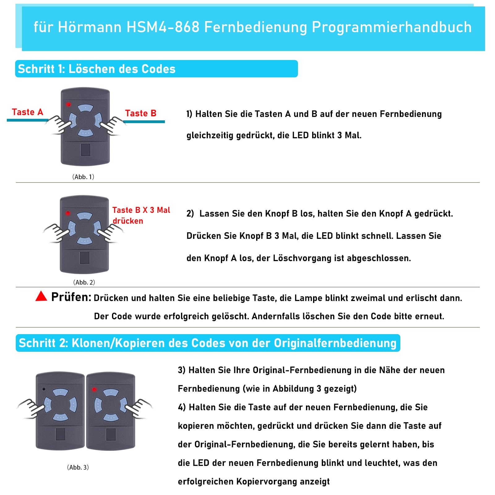 2 Stück Garagentoröffner Fernbedienung für Hörmann Handsender HSM4-868, 4-Befehl 868,3MHz komlatible mit Hörmann SupraMatic, ProMatic, RotaMatic, LineaMatic