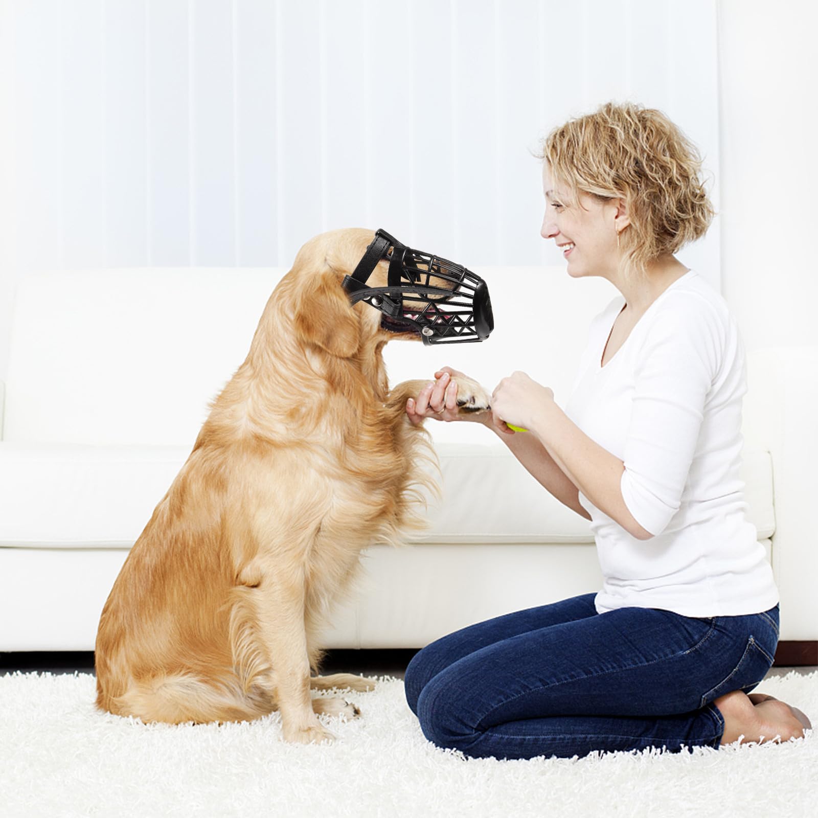 Artibetter Museruola Sicurezza Anti-morso in Plastica con Cinturino Regolabile per Cani in Pu Pelle Nero Design a Gabbia Traspirante per Cani e Animali Domestici